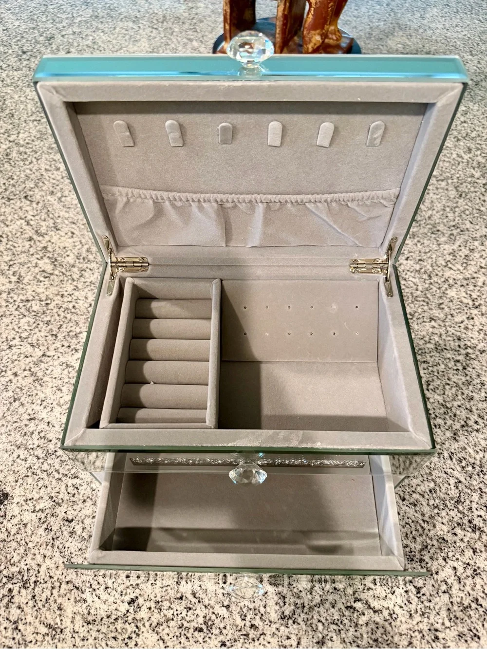 Silver Mirrored Jewelry Box with Crystal Accents - NEW